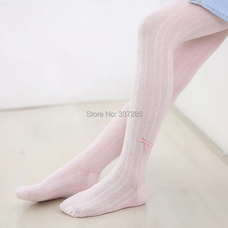 Summer baby girls Ultra thin Breathable Mesh tights princess kids striped bow pantyhose for child hollow out tights for girls