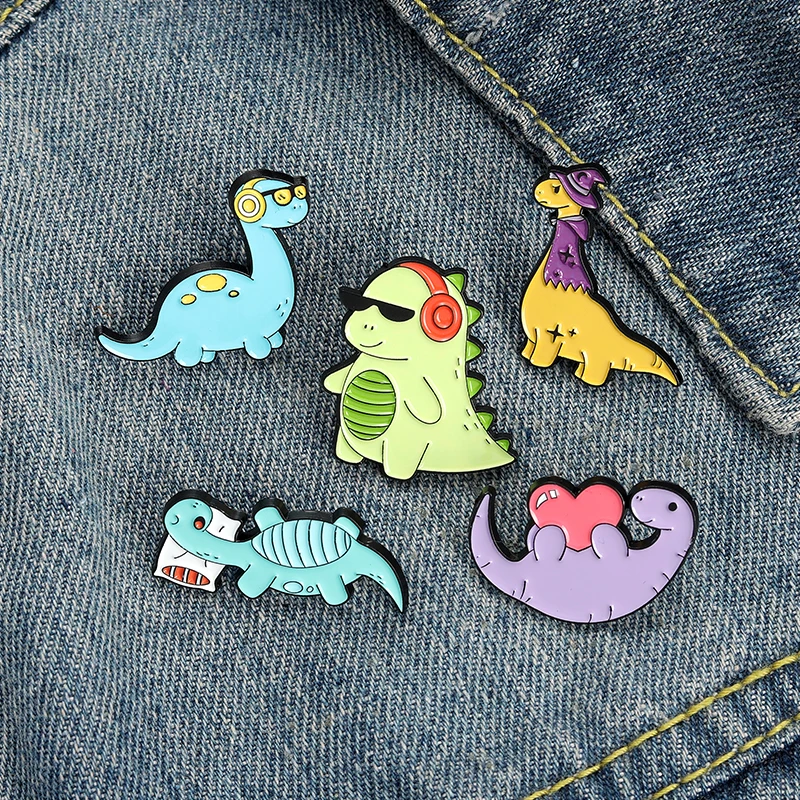 Cute Dinosaur Enamel Pins Custom Animal Brooch Clothing Jacket Lapel Pin Badge Cartoon Jewelry Gifts for Kids Friends Wholesale