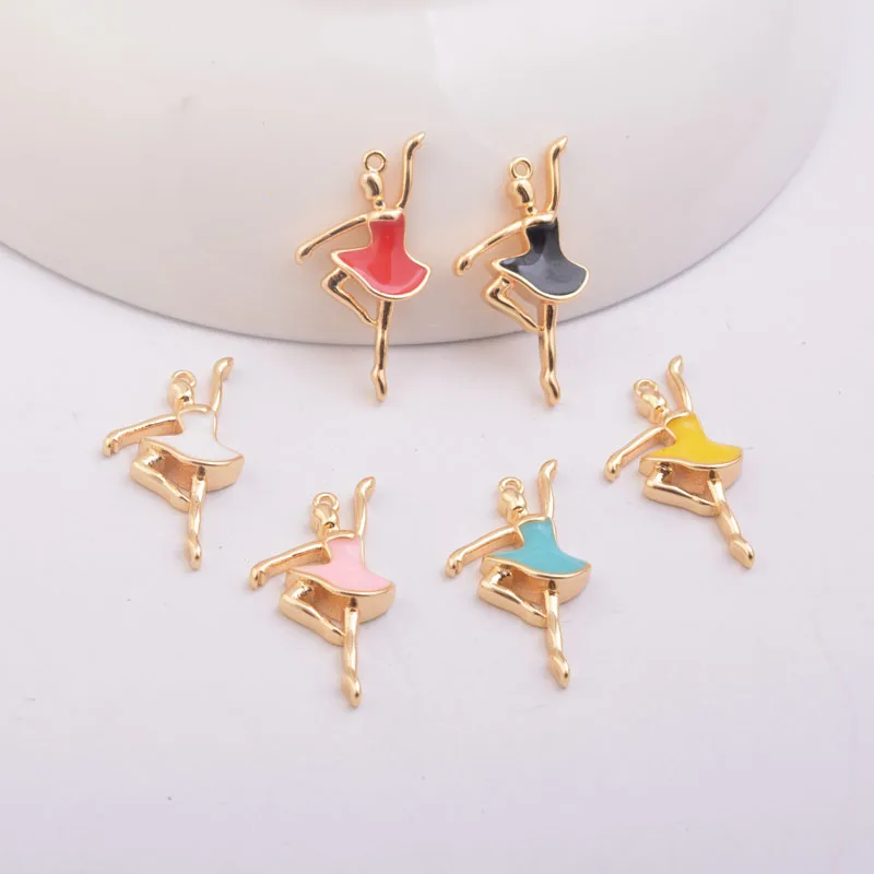 6pcs/lot High Quality Ballet Girl Charm Enamelled Gold Dancing Jewelry Charms Candy Color Copper Pendant DIY Earrings Findings