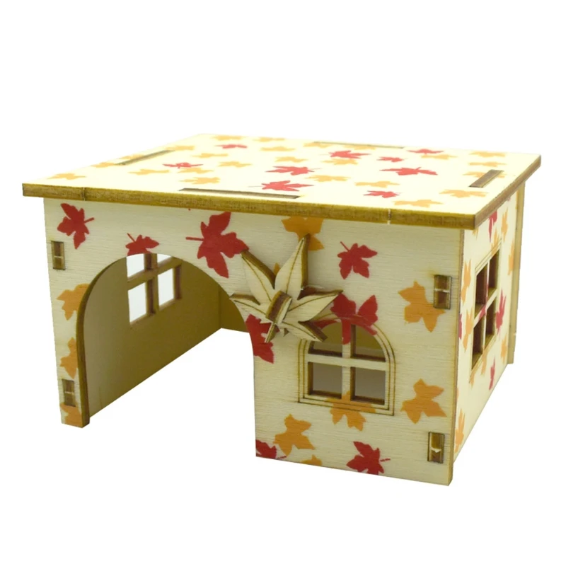 Hamster Hideout Wooden Hut Small Animals Accessories Double Layer Villa Rat Room House Cage Exercise Toy with Ladder Board