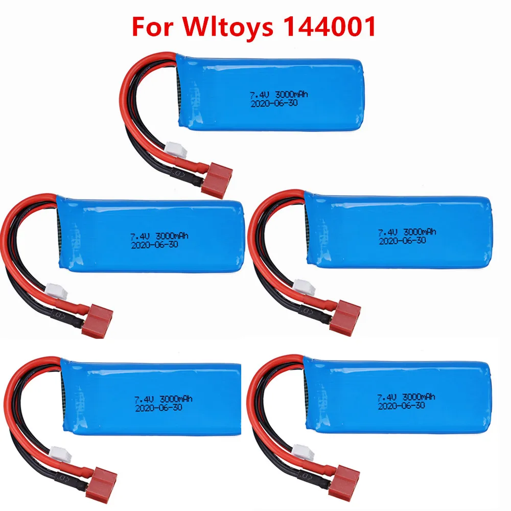 7.4V 3000mah Lipo Battery for Wltoys 1:14 144001 RC Car toys Parts Battery for RC Car Wltoys 144001 1-5PCS 7.4V Battery T Plug