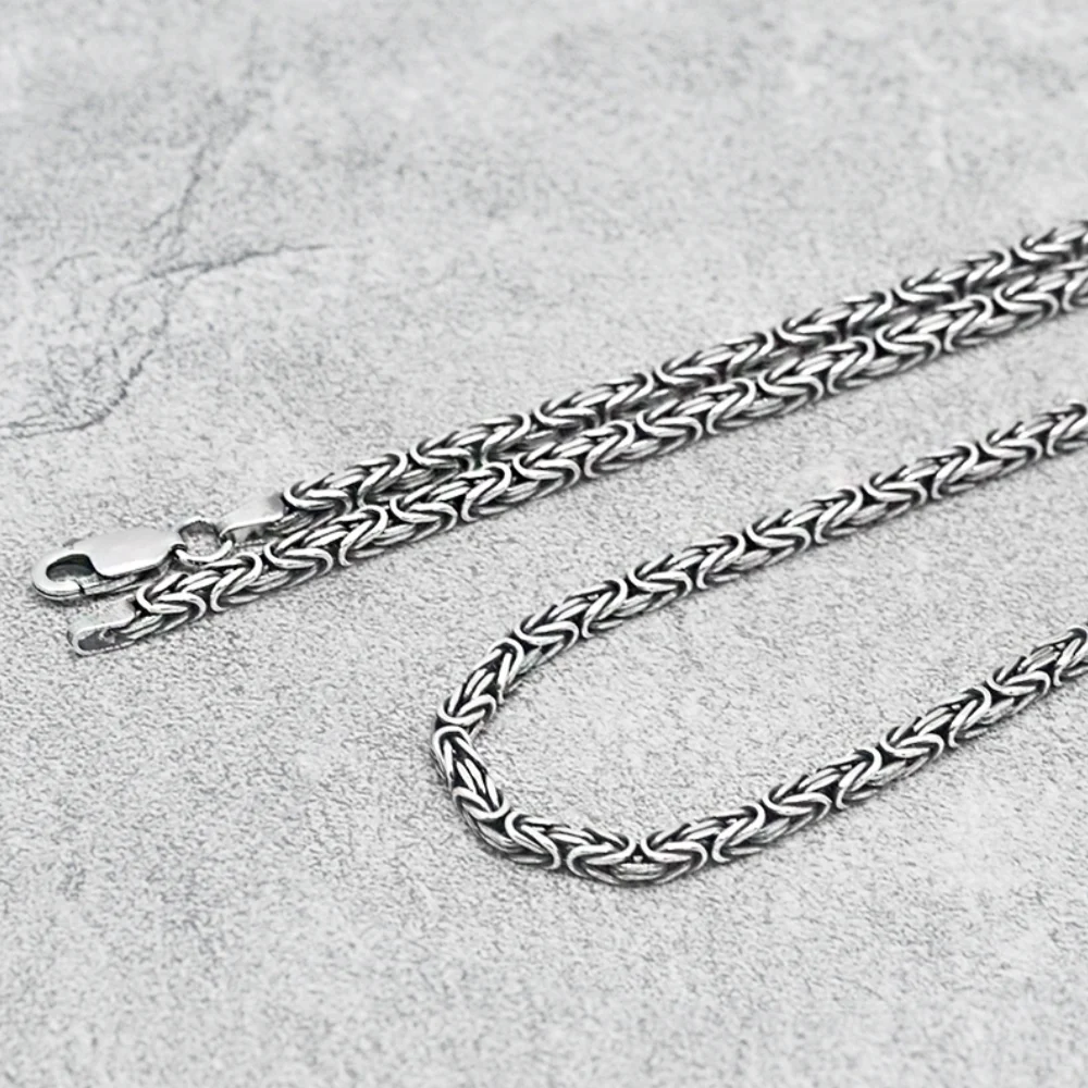 Solid 925 Sterling Silver BYZANTINE Chain Necklace 2.5mm Thick Handmade Craft Vintage Retro Jewelry Gift for Men Women Couple