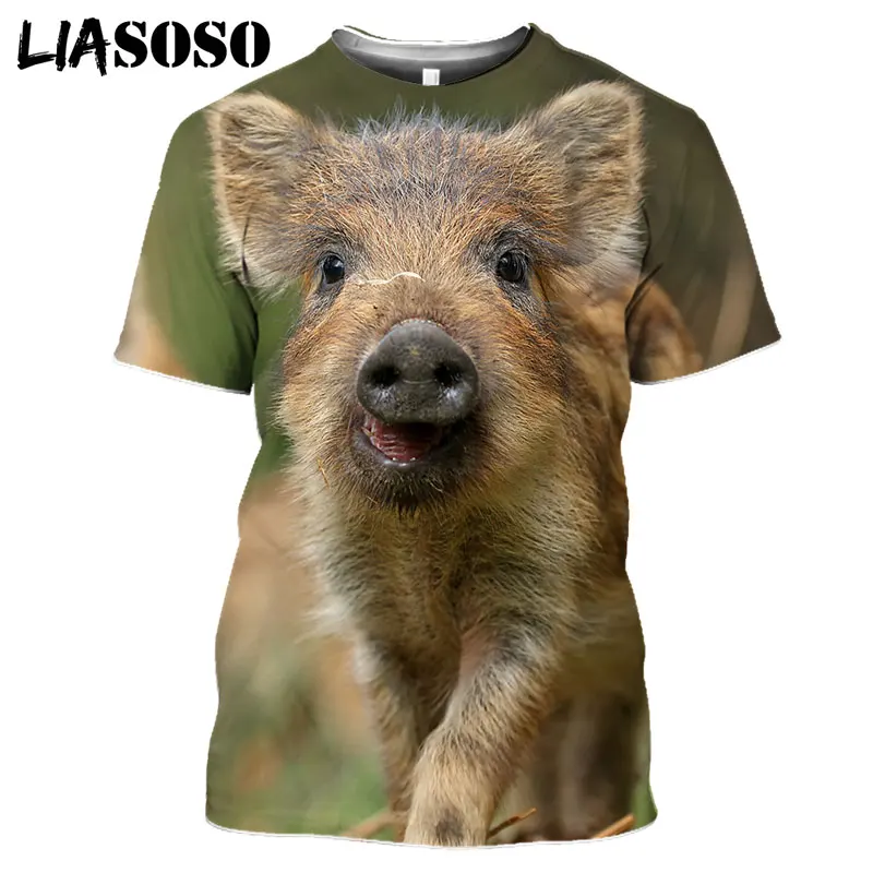 Wild Boar Wildlife Baby Pig 3D Print  Man's T-Shirt Funny Harajuku Casual Short Sleeve Hip Hop Tee Top Oversized Clothing