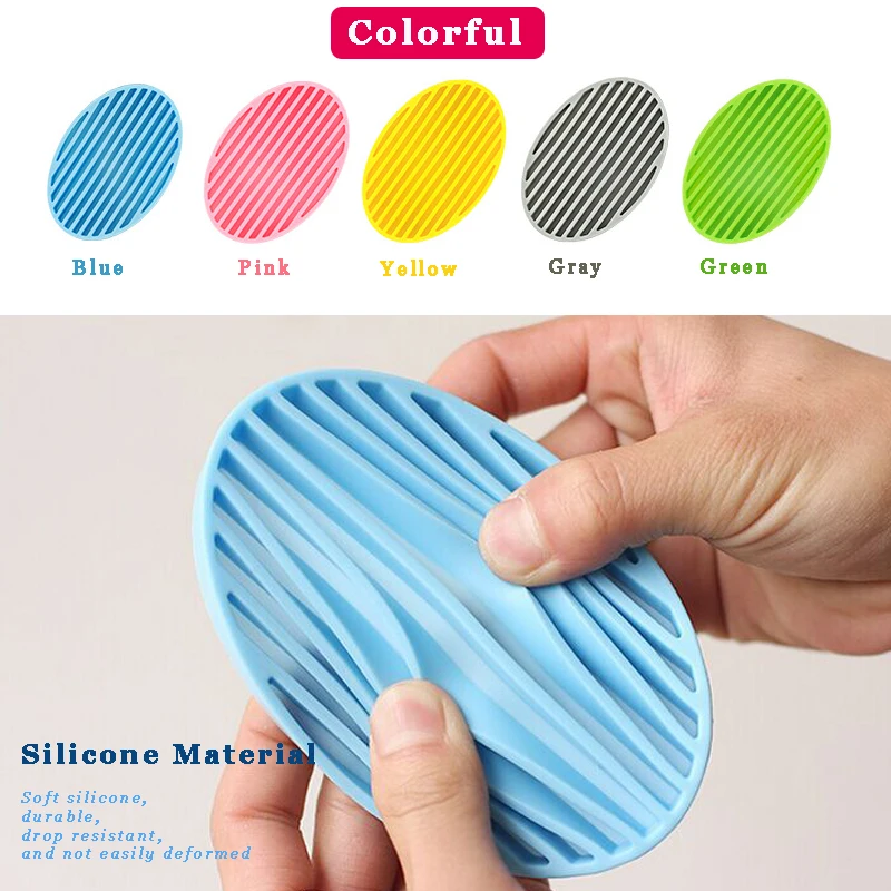 Colorful Silicone Flexible Soap Dish Plate Tray Drain Ovaled Portable Soap Dishes Kitchen Bathroom Tools Storage Holder Soapbox