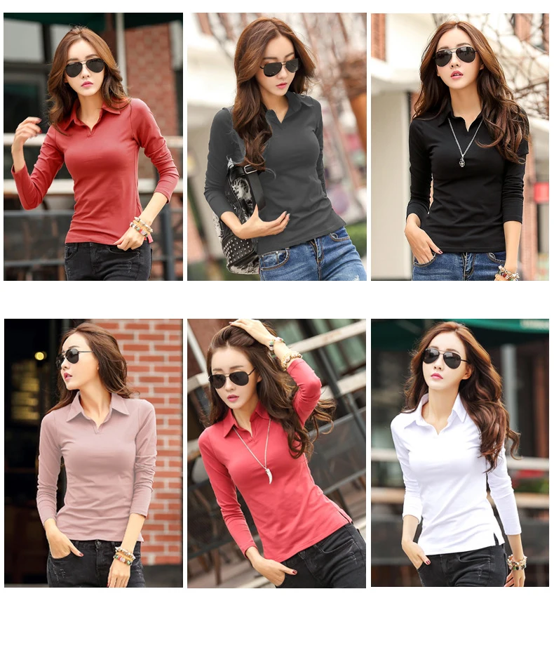 Solide T Shirt Weibliche 2024 drehen-unten Kragen Frauen Langarm Tops Frühling Voll Schlank Baumwolle T-shirt Frau Kleidung t-Shirt Femme – Detail 1