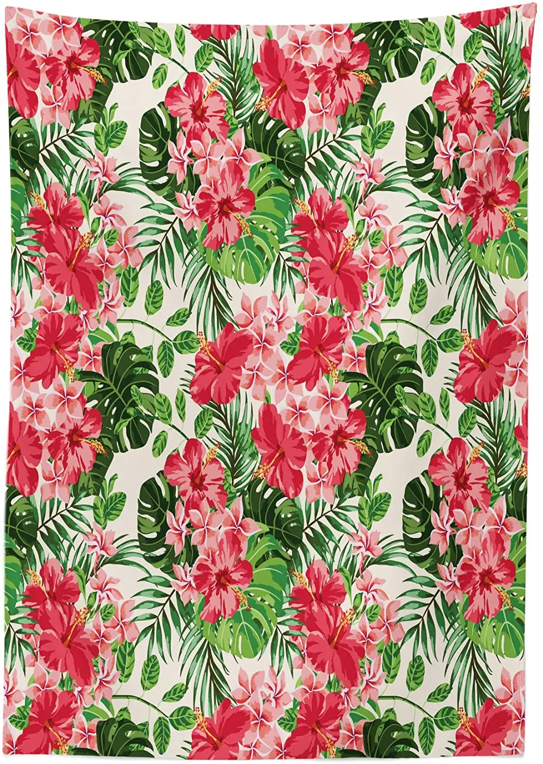 Tropical Botanic Flowers Leaves Ivy Island Hawaiian Image, Rectangular Table Cover for Dining Room Kitchen Décor