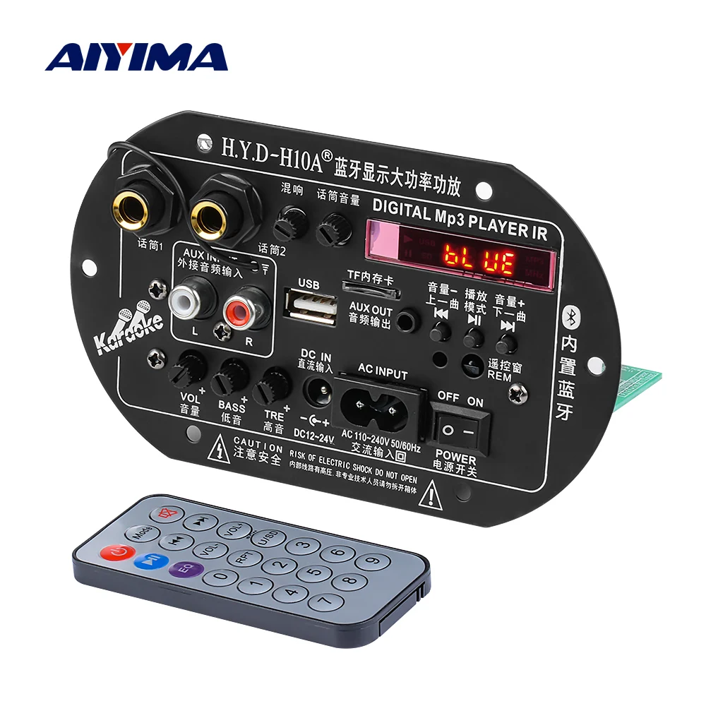 

AIYIMA 220V 12V 24V Digital Stereo Bluetooth 5.0 Amplifiers Dual Microphone Silencer Car Home Amplificador AMP TF USB Decoder