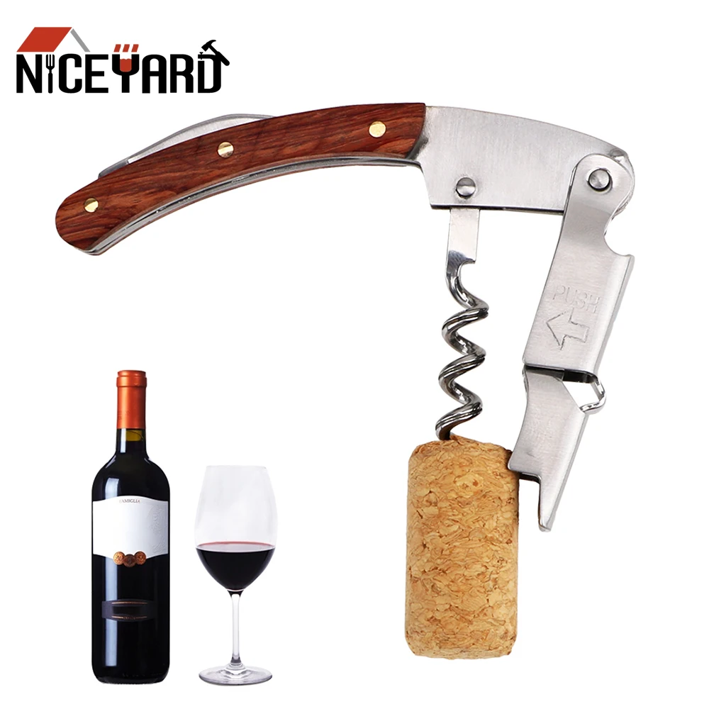 NICEYARD Multifunction Wine Opener Professional Bottle Opener with Knife Portable Wooden Handle Screw Corkscrew