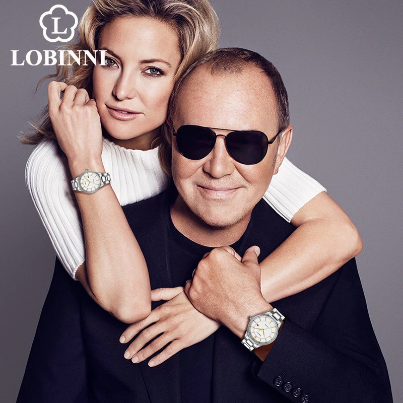 LOBINNI Orologio impermeabile in vetro zaffiro in acciaio inossidabile Orologio da coppia di orologi di marca di lusso Coppia di orologi al quarzo giapponesi per uomo e donna