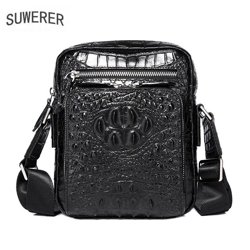 High Quality Crocodile Pattern Genuine Leather Men's Shoulder Bag Real Cowhide Men's Bag Fashion Casual Crossbody Bag