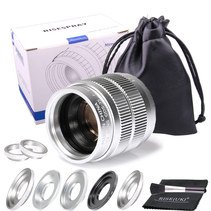 Silver  35mm f/1.7 APS-C CCTV Lens+5 adapter ring+2 Macro Ring for NEX FX M4/3 NIKON1 EOSM Mirroless Camera