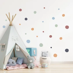 Pegatinas de pared de lunares de colores de dibujos animados para niños, calcomanías de pared extraíbles para guardería, póster impreso, decoración Interior del hogar para dormitorio de niños