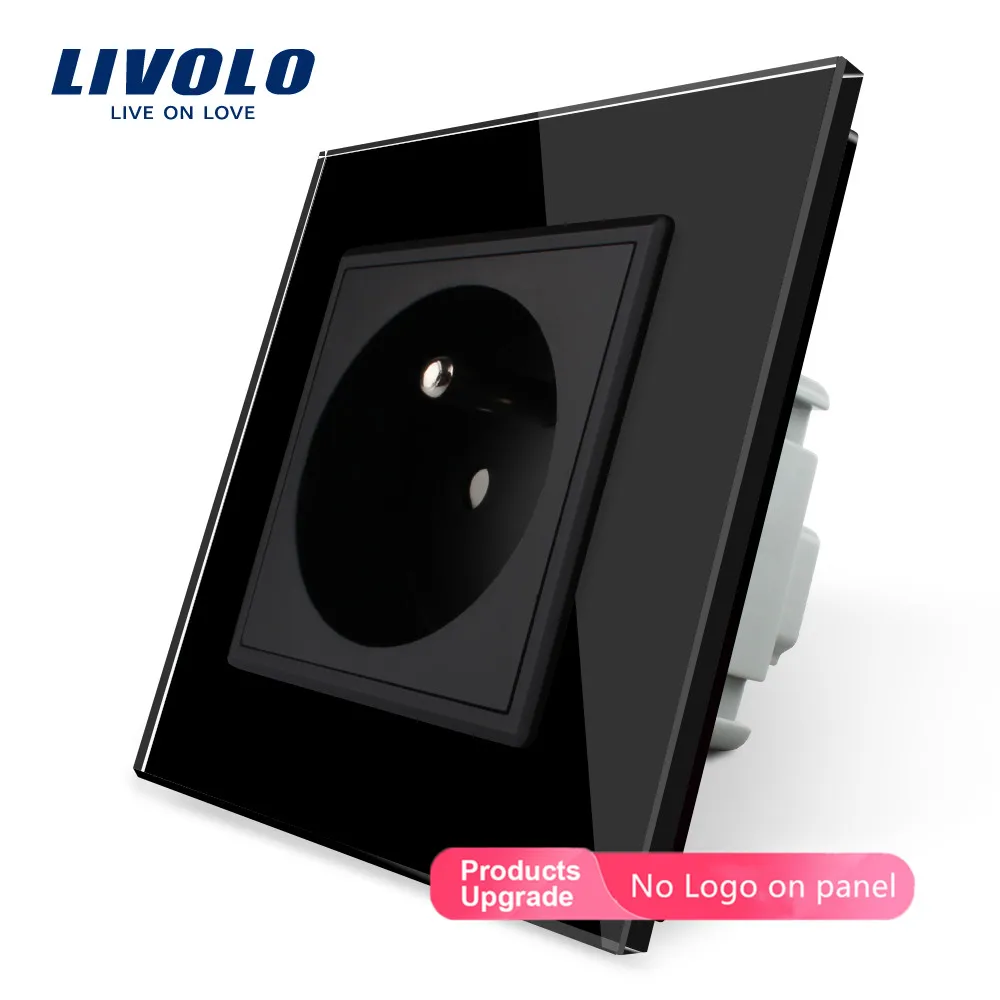 Free Shipping,Livolo New Outlet,French Standard Wall Power Socket, VL-C7C1FR-11,White Crystal Glass Panel, AC 110~250V 16A