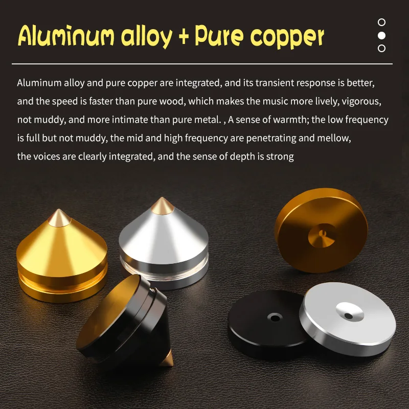 Cobre puro Speaker Spikes, Cone De Metal Afiado, Liga De Alumínio, Núcleo Sólido, HiFi Foot Pads, Ouro, 23mm, 1 Conjunto, 4 Conjuntos