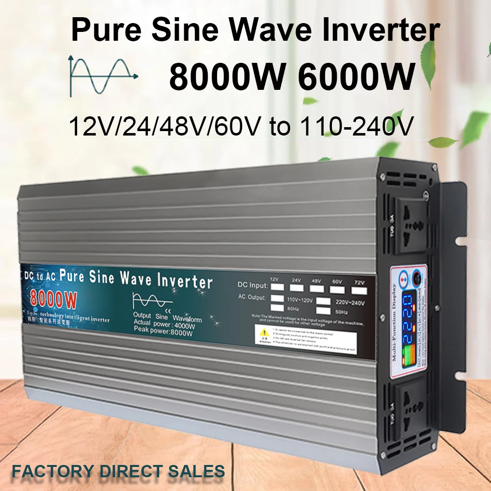 Pure Sine Wave Inverter 12V 24V To AC 110V/220V 3000W 6000W 4000W 8000W Voltage Transformer Power Converter Solar Inverter Home