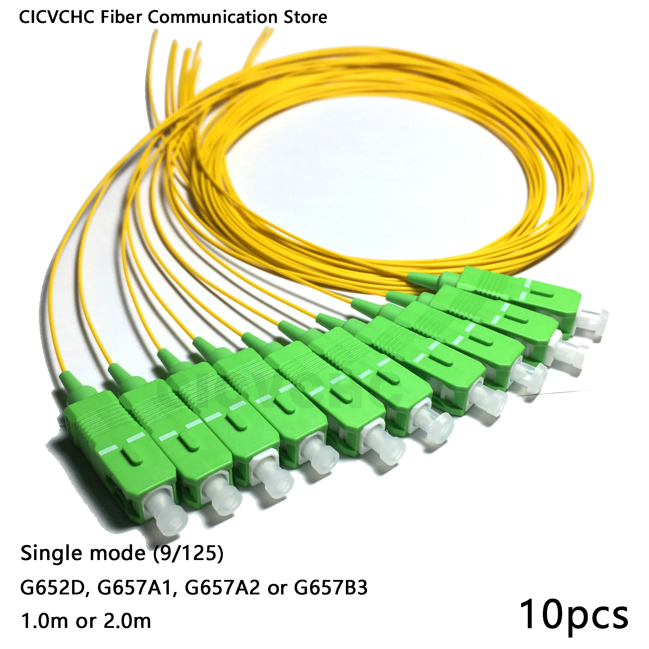 

10pcs SC/APC Fiber Pigtail with Single mode (G652D, G657A1, G657A2, G657B3)-0.9mm cable