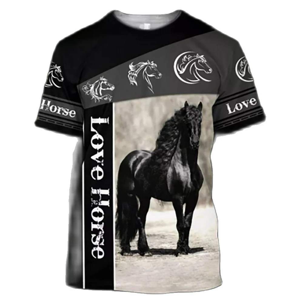 Fashion Love Horse Animal 3D Print Men\'s T Shirts Summer Harajuku O-Neck Short Sleeve Oversized T-Shirt Unisex Clothing Tops Tee