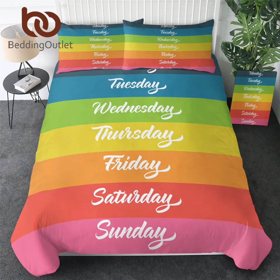 

BeddingOutlet Rainbow Bedding Set Days of the Week Comforter Cover Colorful Bedspreads Letters Bed Cover Set Twin 3pcs Dropship