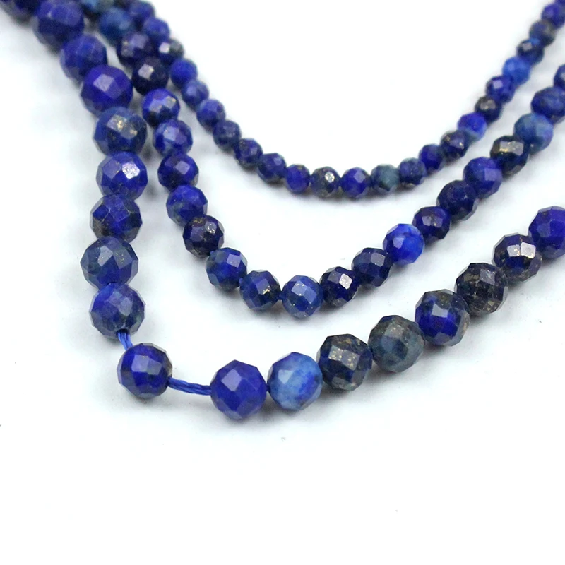 Pierres précieuses Lapis-Lazuli à facettes naturelles, perles d'espacement amples 2, 3 et 4mm pour la fabrication de bijoux, bricolage, Bracelet, boucles d'oreilles, accessoires 15 pouces