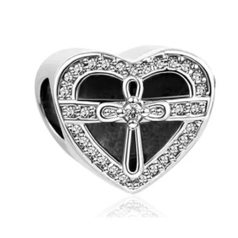 New Fashion Jewelry Bracelet Religinious Cross Heart Love Do Not Fear European Charm Spacer Bead Fit Pandora  Charm Bracelet