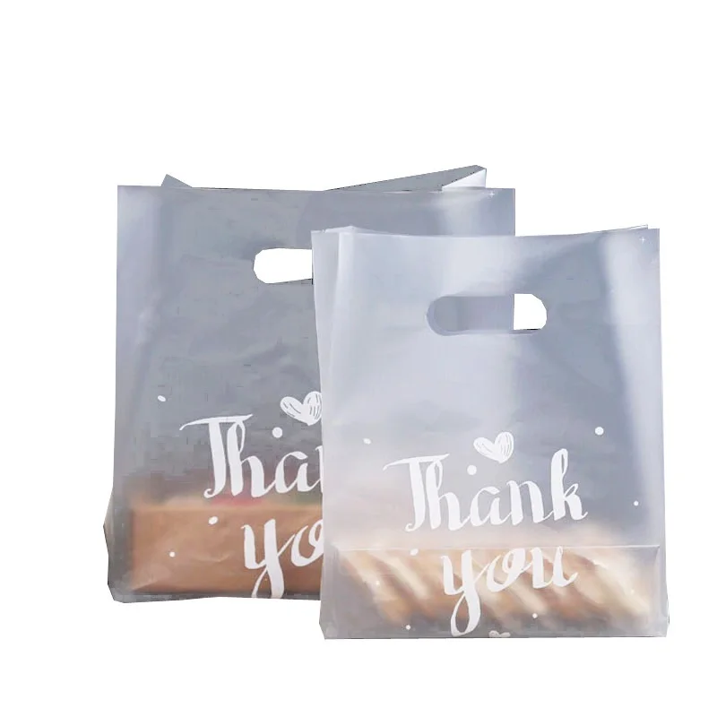 50pcs Thank you Plastic Bags Gift Packaging Bags with Handle Shopping Bag Christmas Wedding Party Favor Candy Cake Wrapping Bags