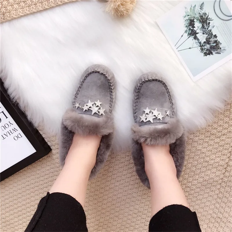 2022 Shoes Women 100% Natural Fur Shoes Moccasins Loafers Soft Genuine Leather Leisure Flats Female Casual Footwear Snow Boots