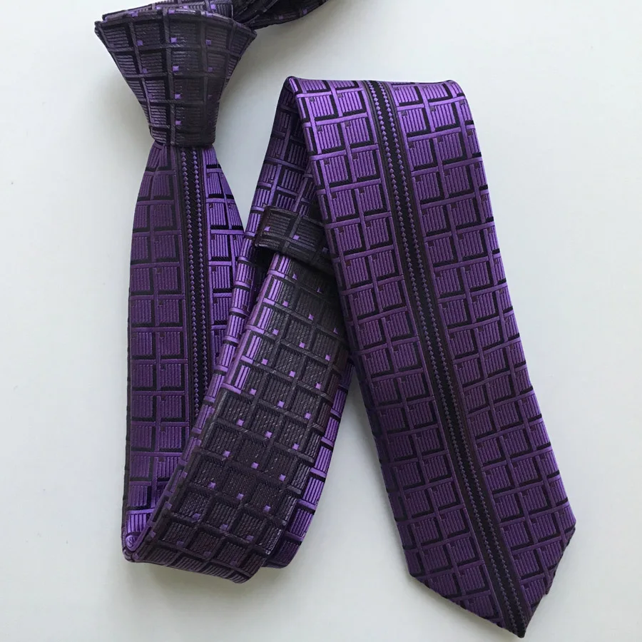 Designer Men\'s Ties Unique Panel Necktie Purple Unique Plaids Neck Tie for Men