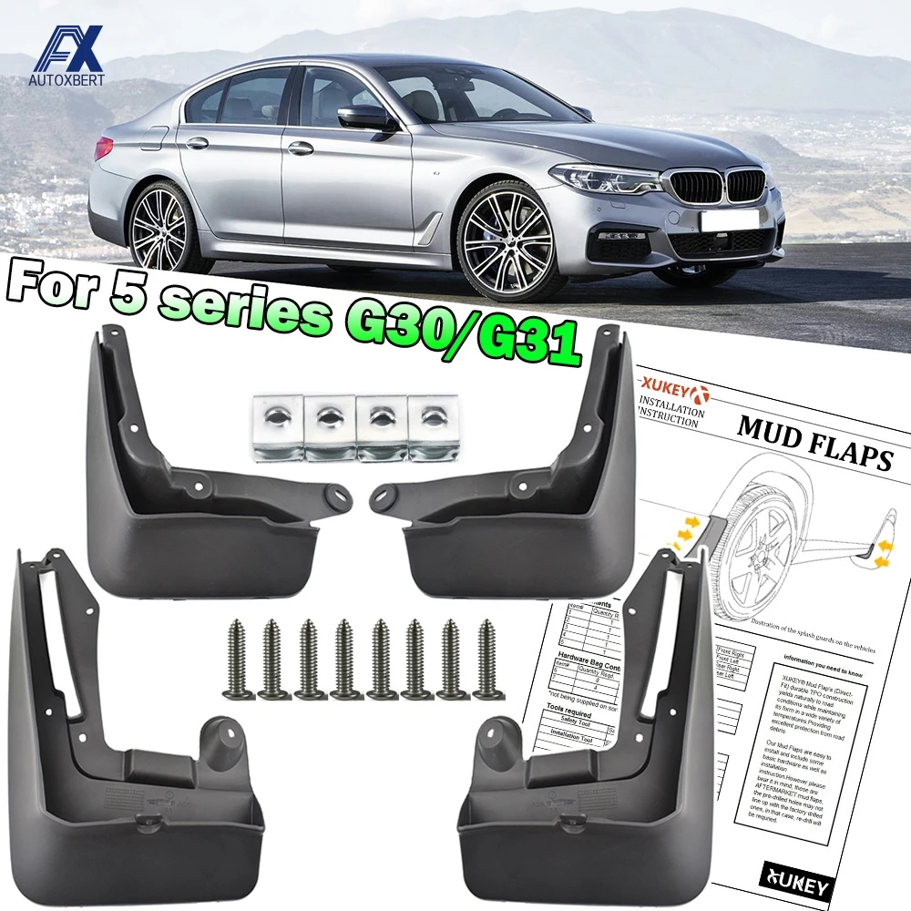 

4Pcs Molded TPO Mud Flaps For BMW 5 Series G30 G31 Sedan Saloon Touring 2017 - 2023 Splash Guards Mudguards Front Rear 2018 2019