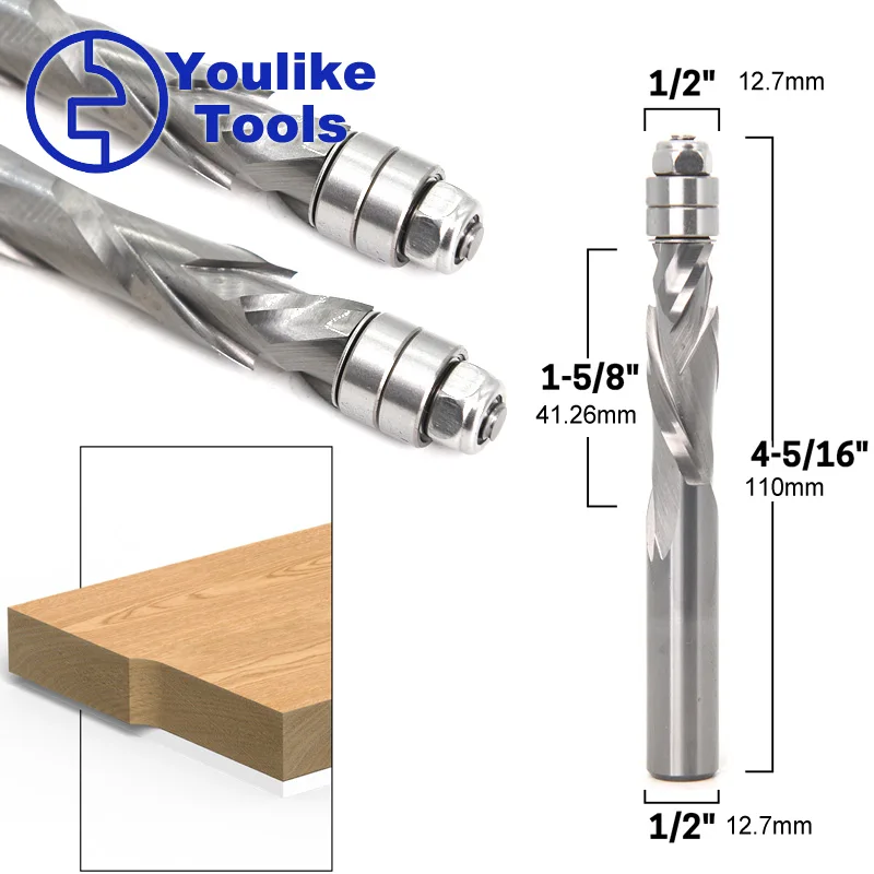 Flush Trim Solid Carbide Spiral top bearing cnc Router Bits   1/2