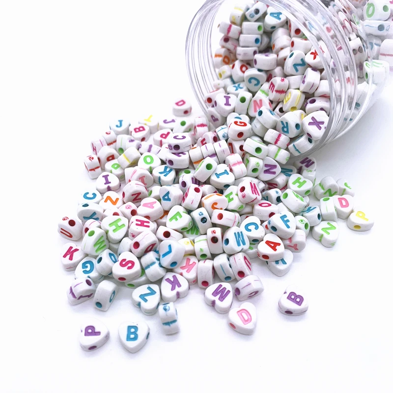 100pcs/lot 4x7mm Color Heart Acrylic Spacer Beads Letter Beads Oval Alphabet Beads For Jewelry Making DIY Handmade Accessories