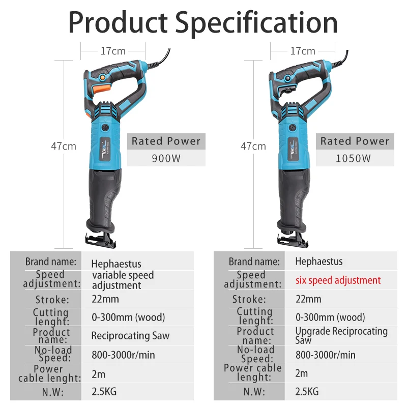 NEWONE 1200W/1050W Reciprocating Saw With 3pcs Hand Saw Blade For Cutting Concrete Red Brick Stone Masonry Saber Saw Blades 220V