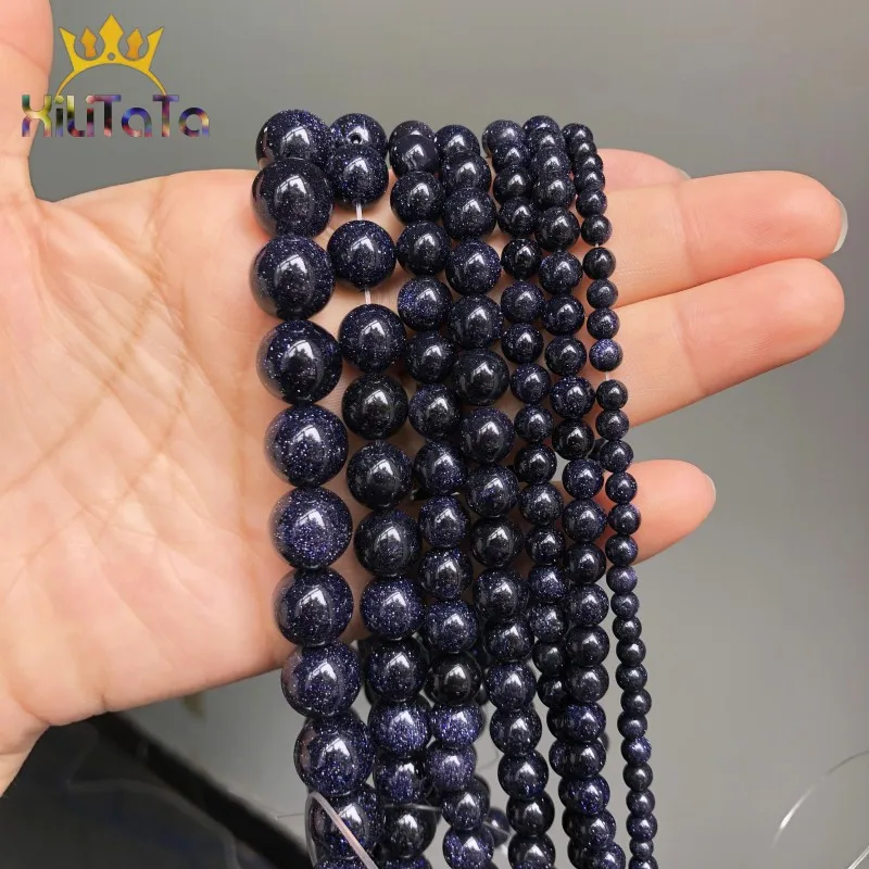 Natural Blue Sand Stone Round Loose Spacer Beads For Jewelry Making DIY Bracelet Earring Accessories 15\'\' Strand 4/6/8/10/12mm