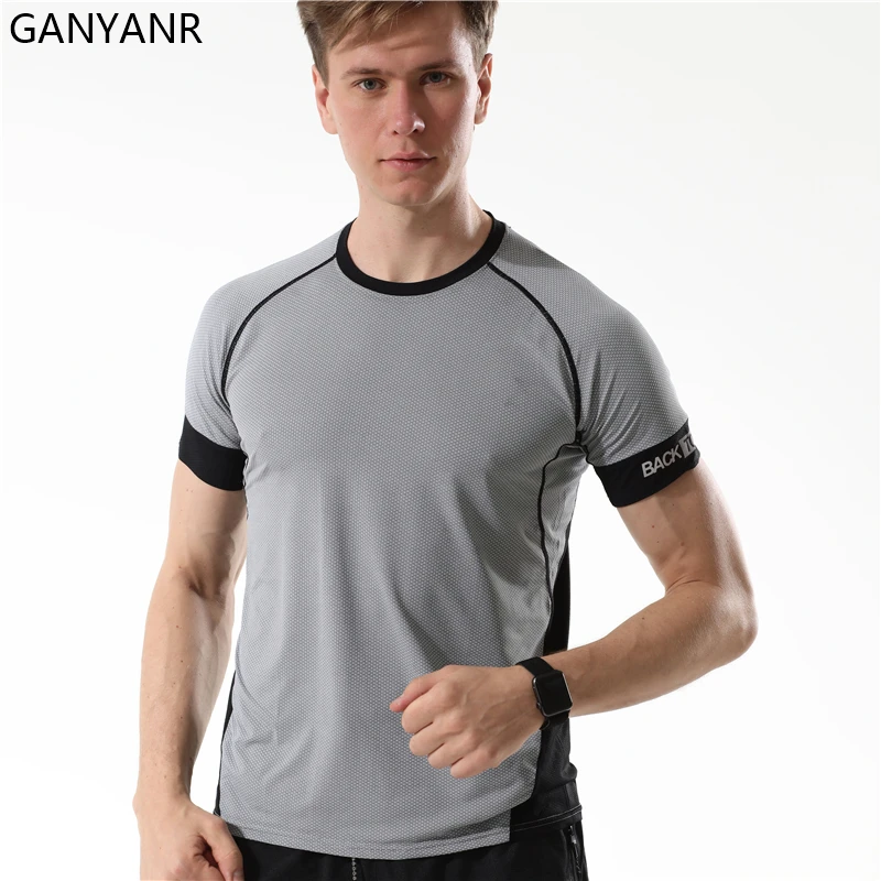 

GANYANR Gym Sport Fitness Crossfit Running T Shirt Men Dry Fit Training Football Workout Bodybuilding Clothes Tee Tops Tracksuit