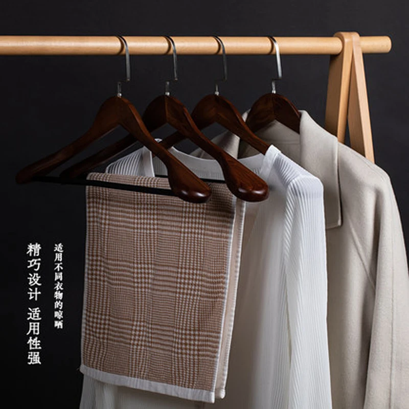 10pcs/lot Wide Shoulder Wooden Coat Hangers with Non Slip Pants Bar Smooth Finish Solid Wood Hanger for Suit Dress Jacket