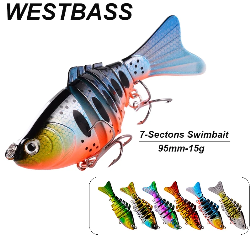 

WESTBASS 1PX Multi Jointed Swimbait 95mm-15g Sinking Fishing Lure 7-Section Hard Wobblers Trolling Minnow Bait Bass Isca Pesca