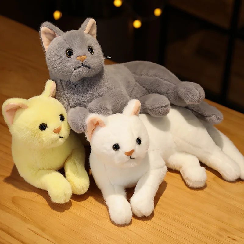 4 Styles Stuffed Lifelike Tricolor Cats Plush Toy Simulation Cute Cat Doll Animal Pet Toys For Children Home Decor Baby Gift