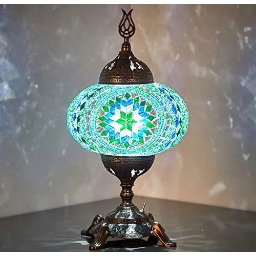 (15 Colors) Battery Operated Mosaic Table Lamp with Built-in LED Bulb, english Moroccan Handmade Mosaic Table Desk Bedside Mood