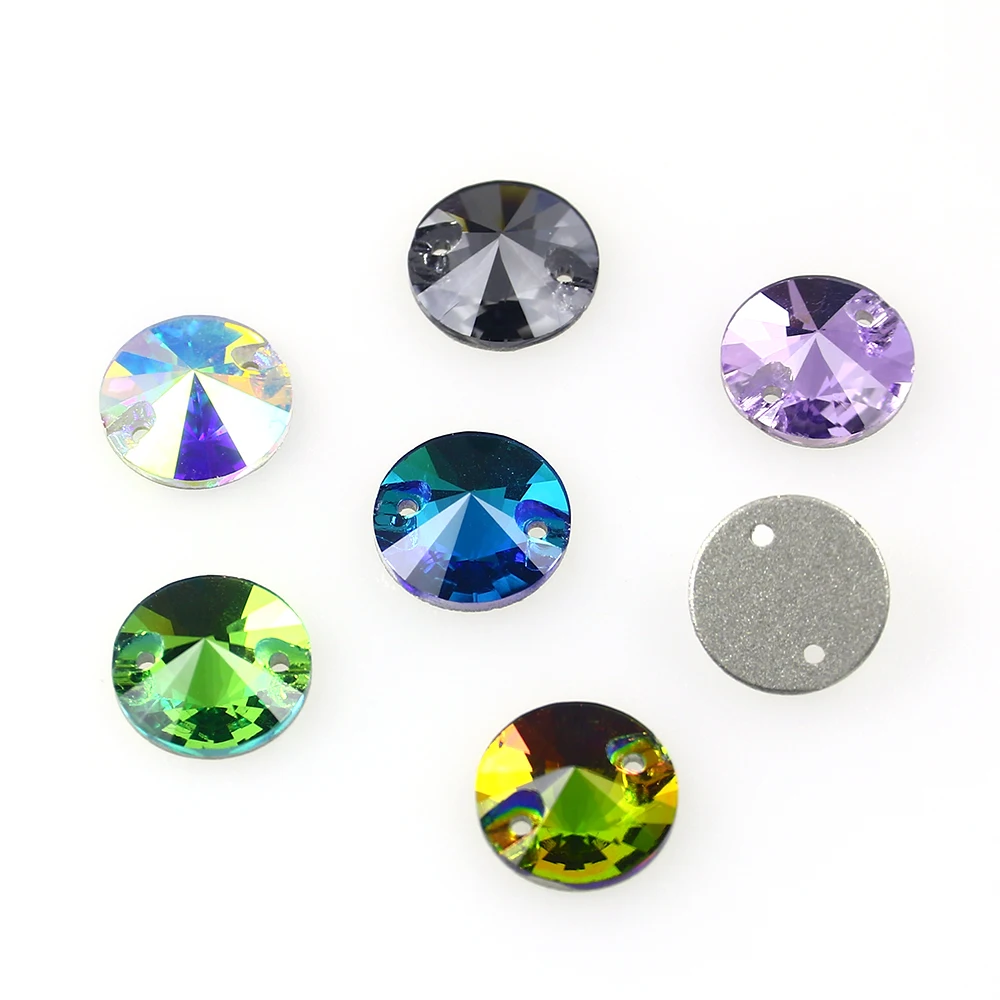 

12mm Colorful AB Sew On Rhinestones Crystal K5 Glass Sewing Rhinestones Flatback Diamante Round Fabric For Evening Dresses DIY