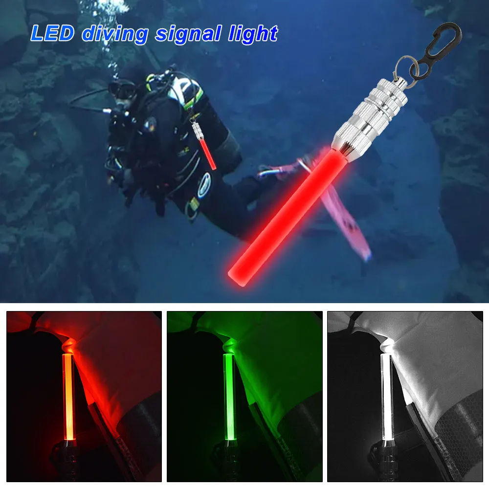 3 Color Underwater safety signal light Waterproof LED fluorescent stick diving signal lamp marking flashlight always on/flashing