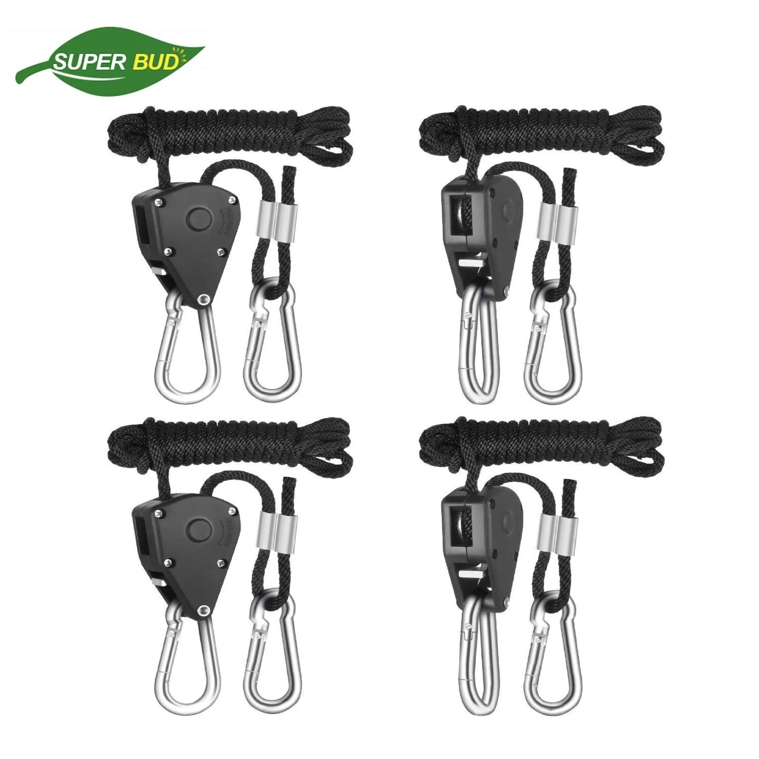 SUPERBUD 4pcs 1/8 Inch Heavy Duty Adjustable Grow Light Ratchet Rope Hanger Yoyo for Grow Light Fixtures Zinc Alloy Hook