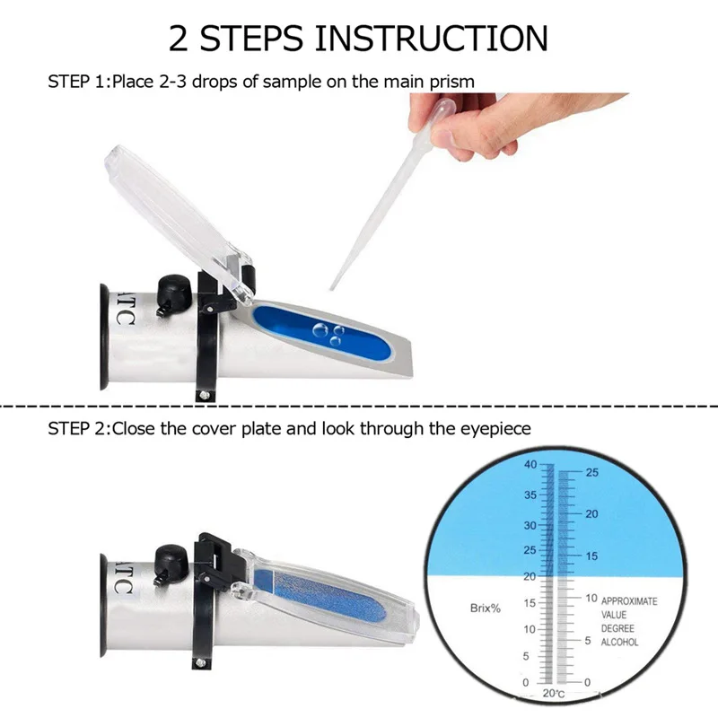 0-40% Refractometer For Wine Tester For Wine Brix Sugar For Braga Wine Alcohol Meter 0-25% ATC Refratometer For Grape Tester