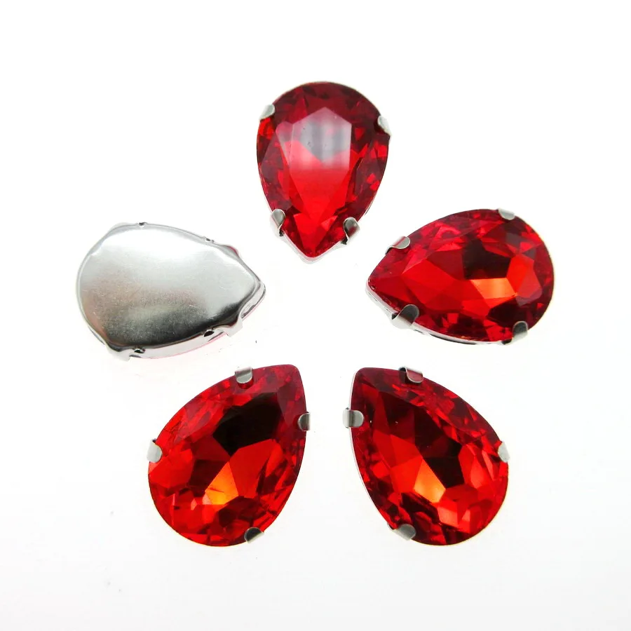 Red crystal strass mix water drop shape 7sizes silver claw flatback sew on rhinestone beads wedding dress Crafts diy accessories