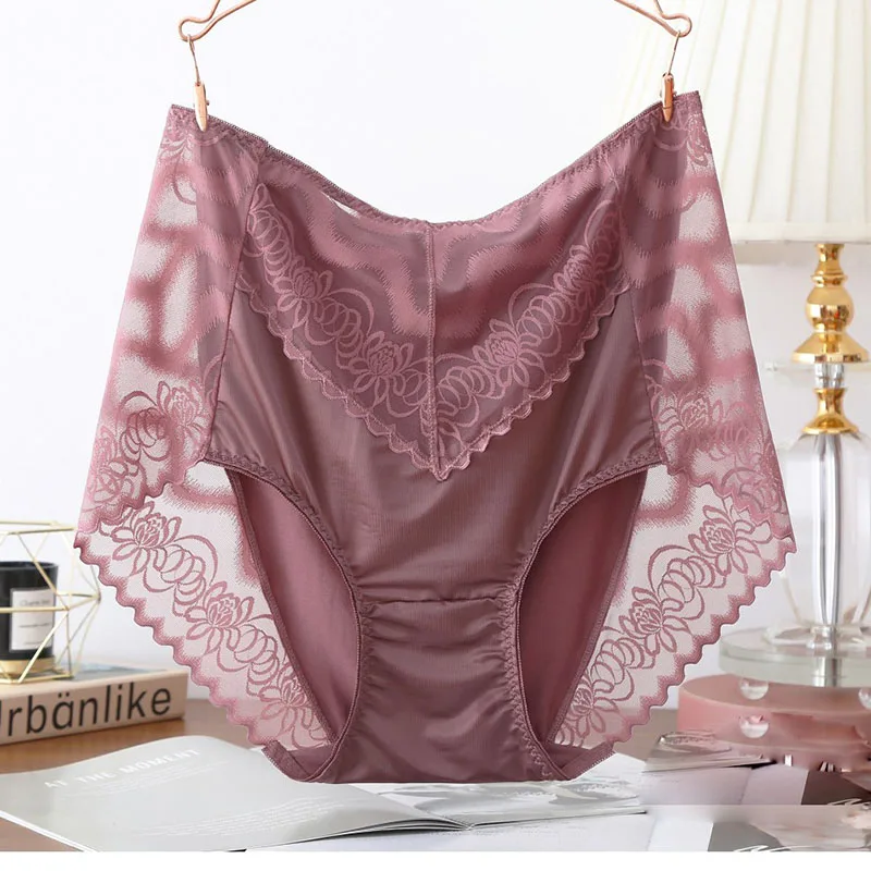 5XL vita alta elasticità pizzo mutandine Sexy morbido modale senza soluzione di continuità slip da donna fiori Hollow Lingerie biancheria intima