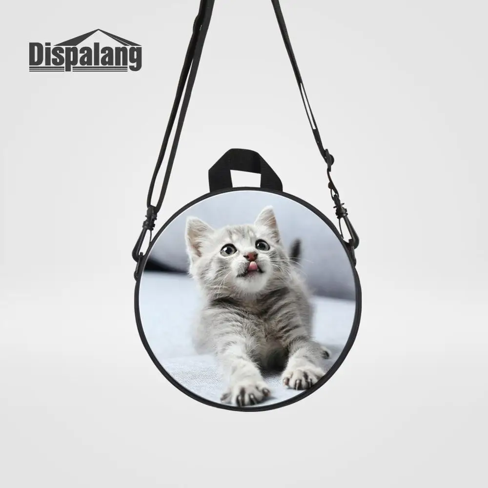 Kids Mini Round Messenger Bag For Kindergarten Animal Cat Print Crossbody Bags Children Small Circle Handbag Toddler Custom Bags