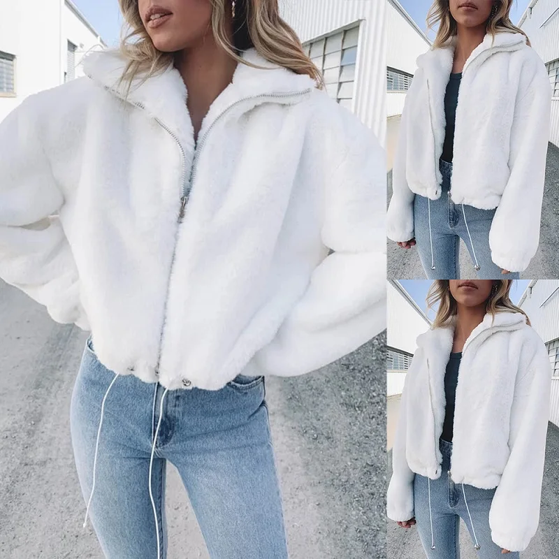 

Women's Imitation Rabbit Fur Coat, Female Jacket, Monochromatic, White, High-End, New Fashion, Winter, Autumn, W862