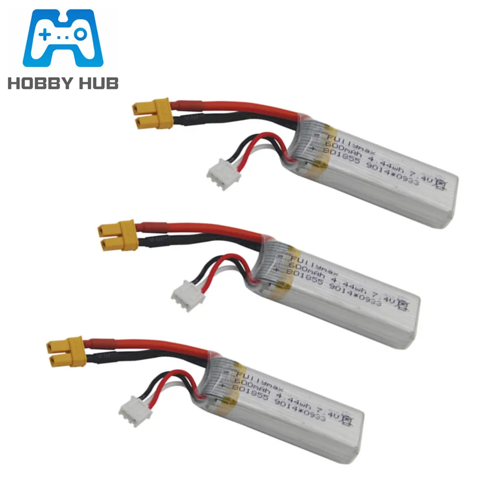 HOBBY HUB 7.4V 600mAh Lipo Battery For XK K130 RC Six-way Brushless Aileron Helicopter Parts 7.4v 801855 drone battery 3pcs