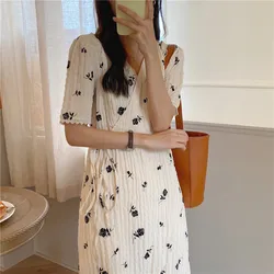 New M-L Summer Girls Dress Women Cotton Linen Short Sleeve Dresses Female Dress Vintage Dress Oversize Boho Robe Femme Vestido