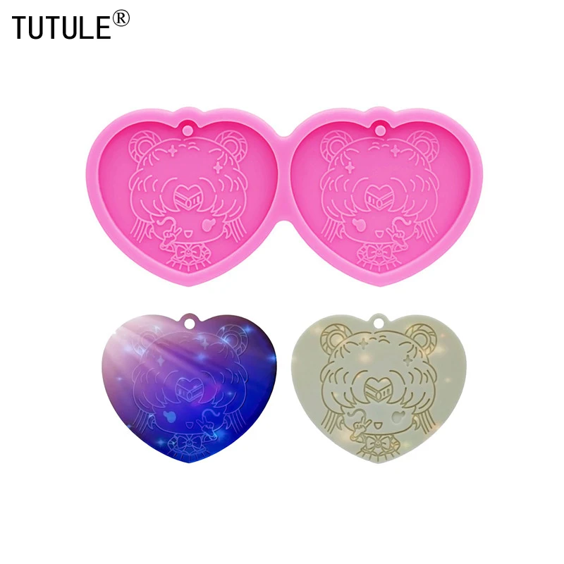 Girl Shiny keychain silicone mold Painting Anime Shaker Silicone Mold Jewellery Making Polymer Clay Epoxy Resin Mold