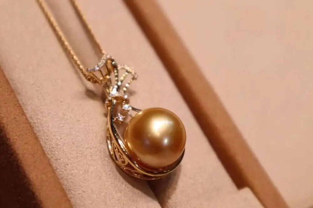 

D113 Pearls Pendants Fine Jewelry 11-12mm Natural Fresh Water Golden Pearls Pendants Necklaces for Women FIne Pearls Pendants