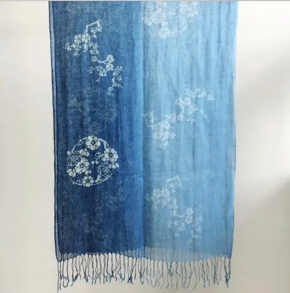 65x185cm Gradient Blue Color Linen Soft Scarves Women 100% Linen Scarf Summer Travel Sunscreen Long Shawl Elegant Women Hijab